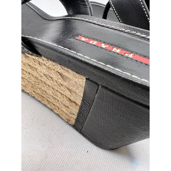 Prada Black Leather Wedge Thong Sandals - Picture 4 of 10